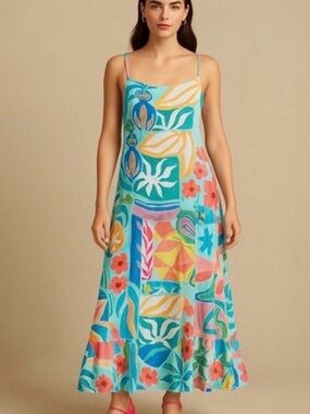 Paper Heart Tropical Print Tie Back Maxi Dress Size S
